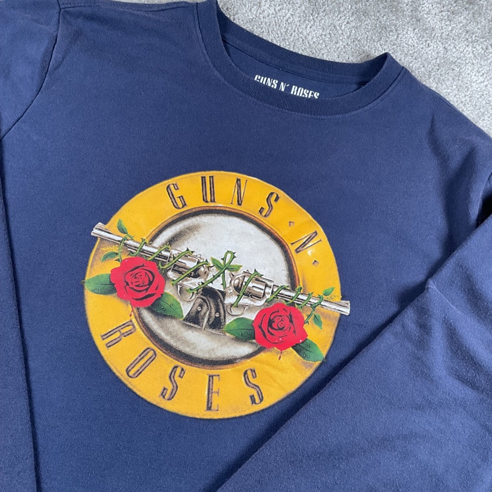 Guns N Roses Graphic Print Sweatshirt Crew Neck Pullover Band Tee Navy Medium‎